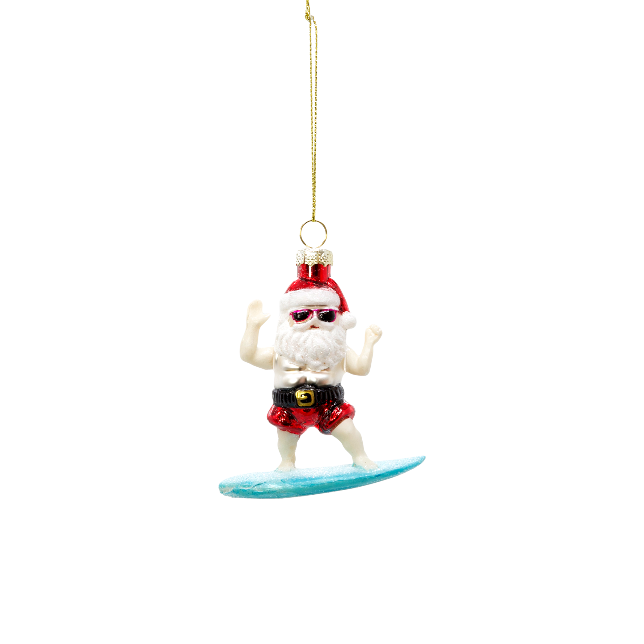 Glass Christmas Tree Decoration - Surfing Santa