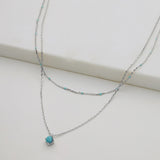 Layered Blue Mini Necklace - Silver