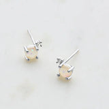 White Opal & Crystal Stud Earrings
