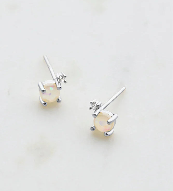 White Opal & Crystal Stud Earrings