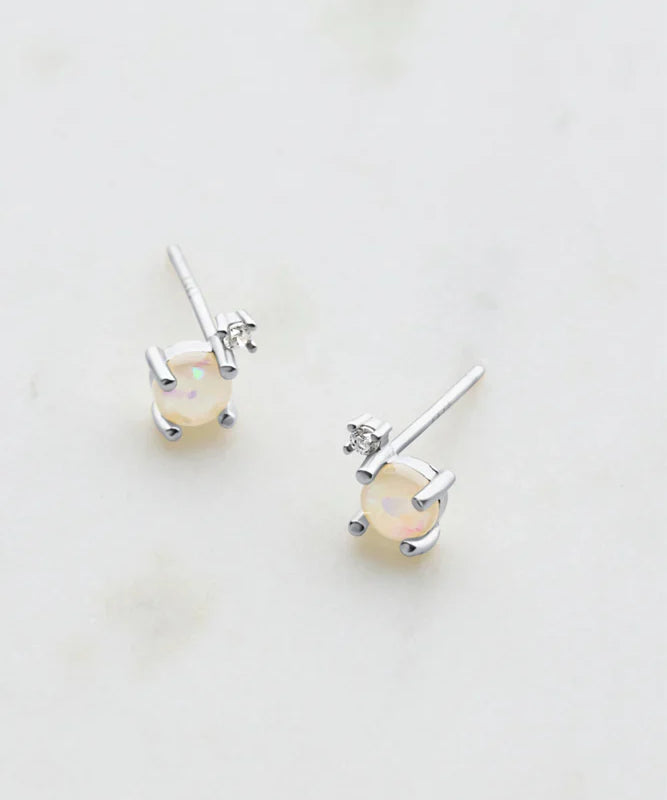 White Opal & Crystal Stud Earrings