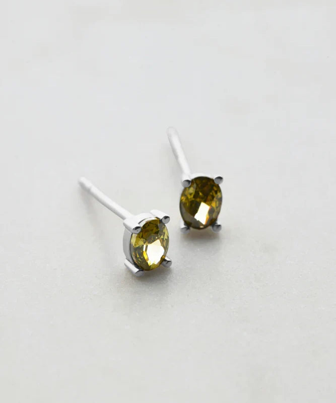 Oval Crystal Stud Earring - Green