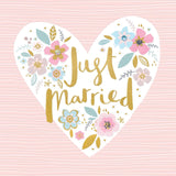 Just Married Floral Heart - Card