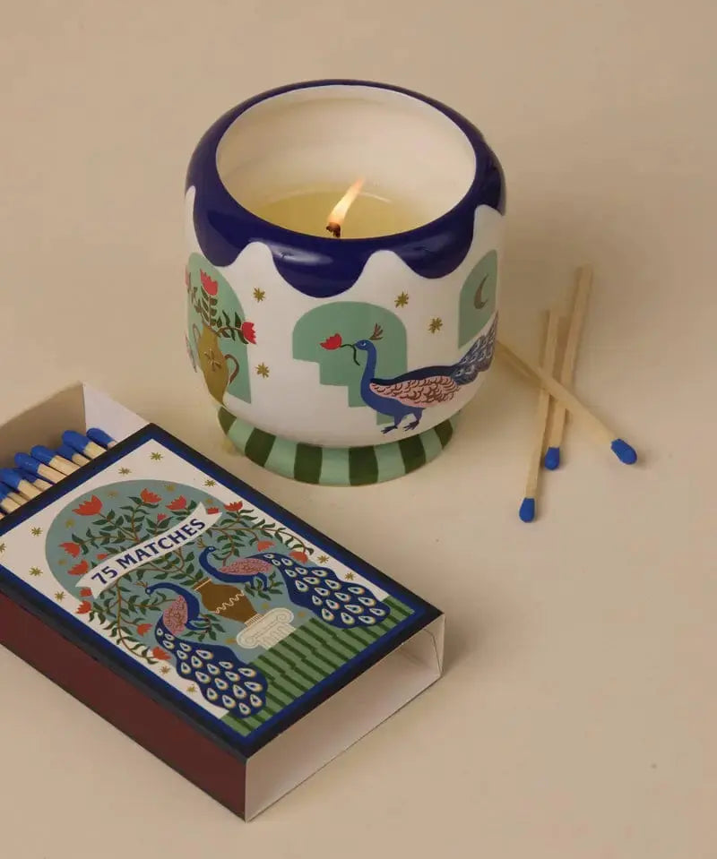 Adopo Peacock Ceramic Candle - Misted Lime 226g