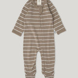 Merino Footed Onesie - Walnut Stripe