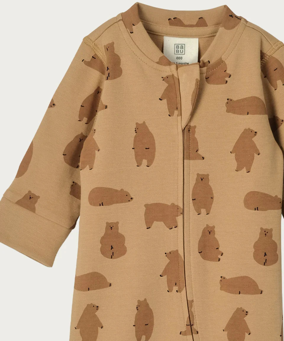 Organic Cotton Footless Printed Onesie Zipsuit - Chubby Bear