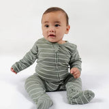 Merino Footed Onesie - Sage Stripe