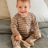 Merino Footed Onesie - Walnut Stripe