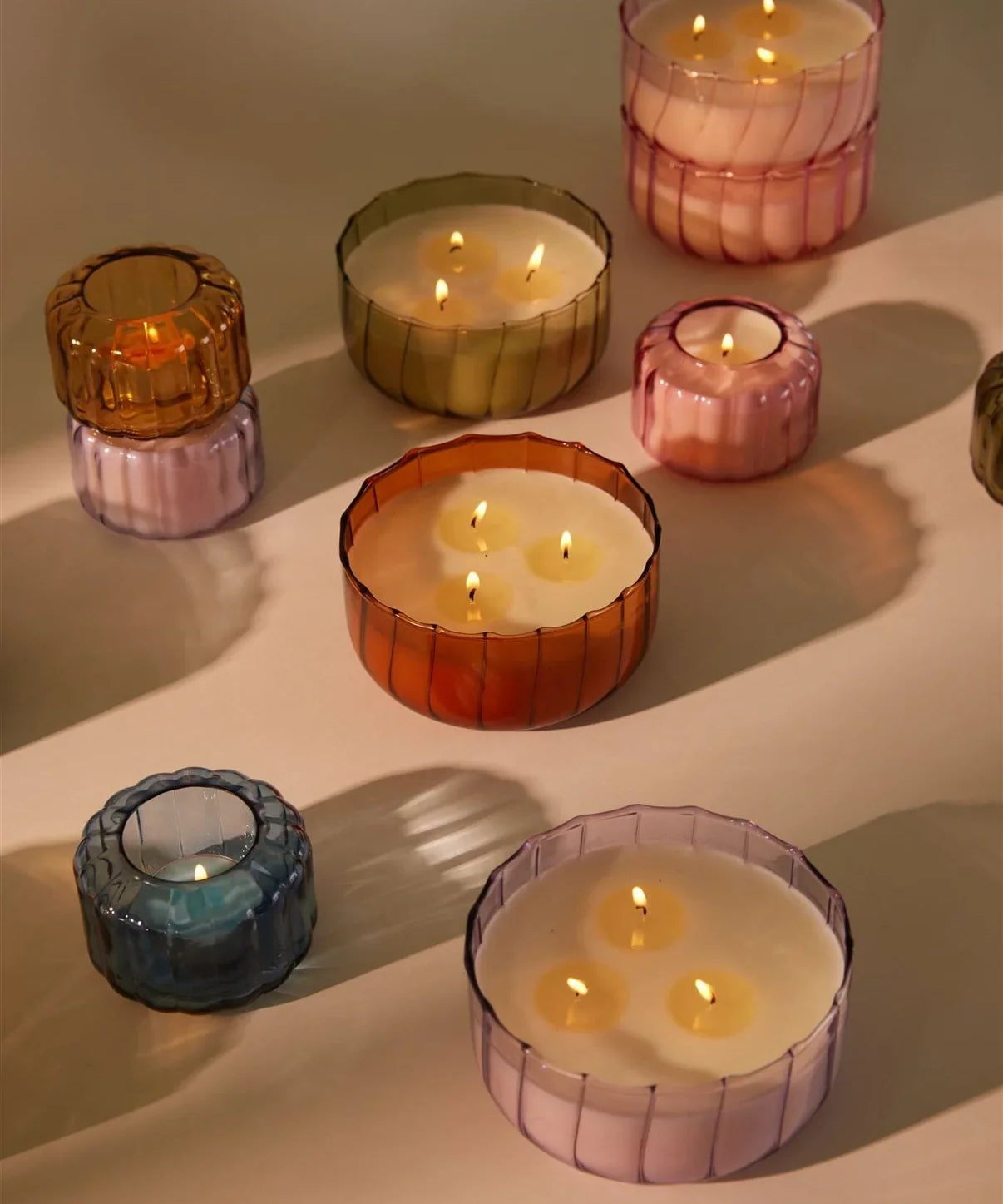 Ripple Large Pink Glass Candle-Desert Peach