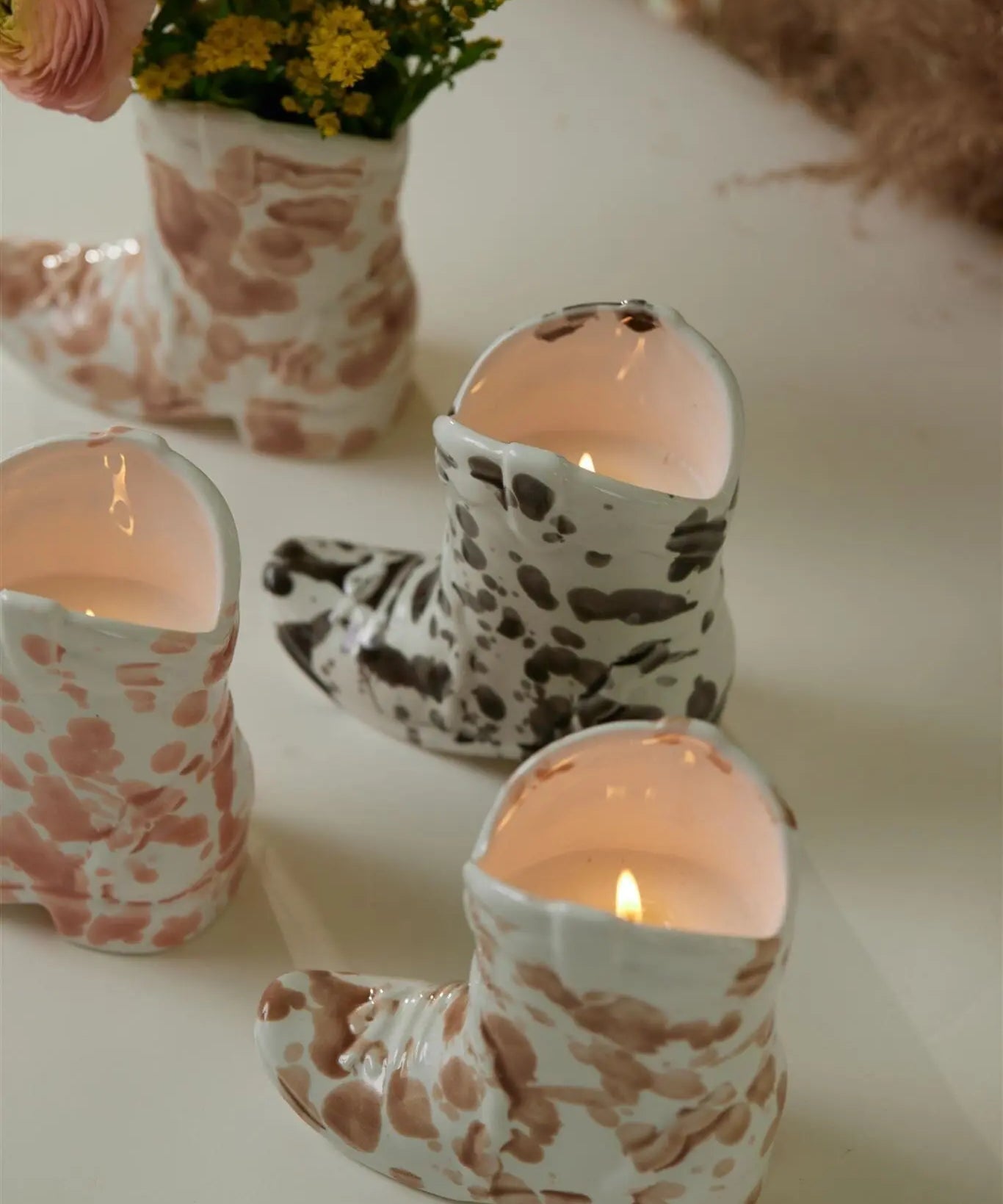 Nashville Cowboy Boot Ceramic Candle - Brown Speckle / Desert