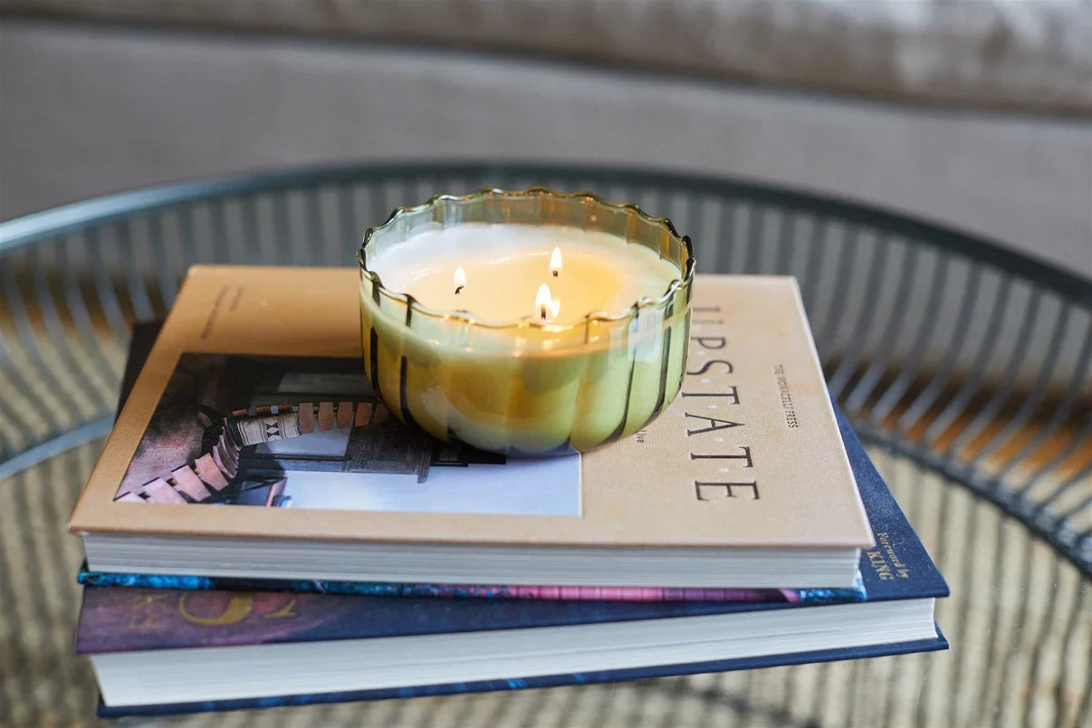 Ripple Large Green Glass Candle - Secret Garden