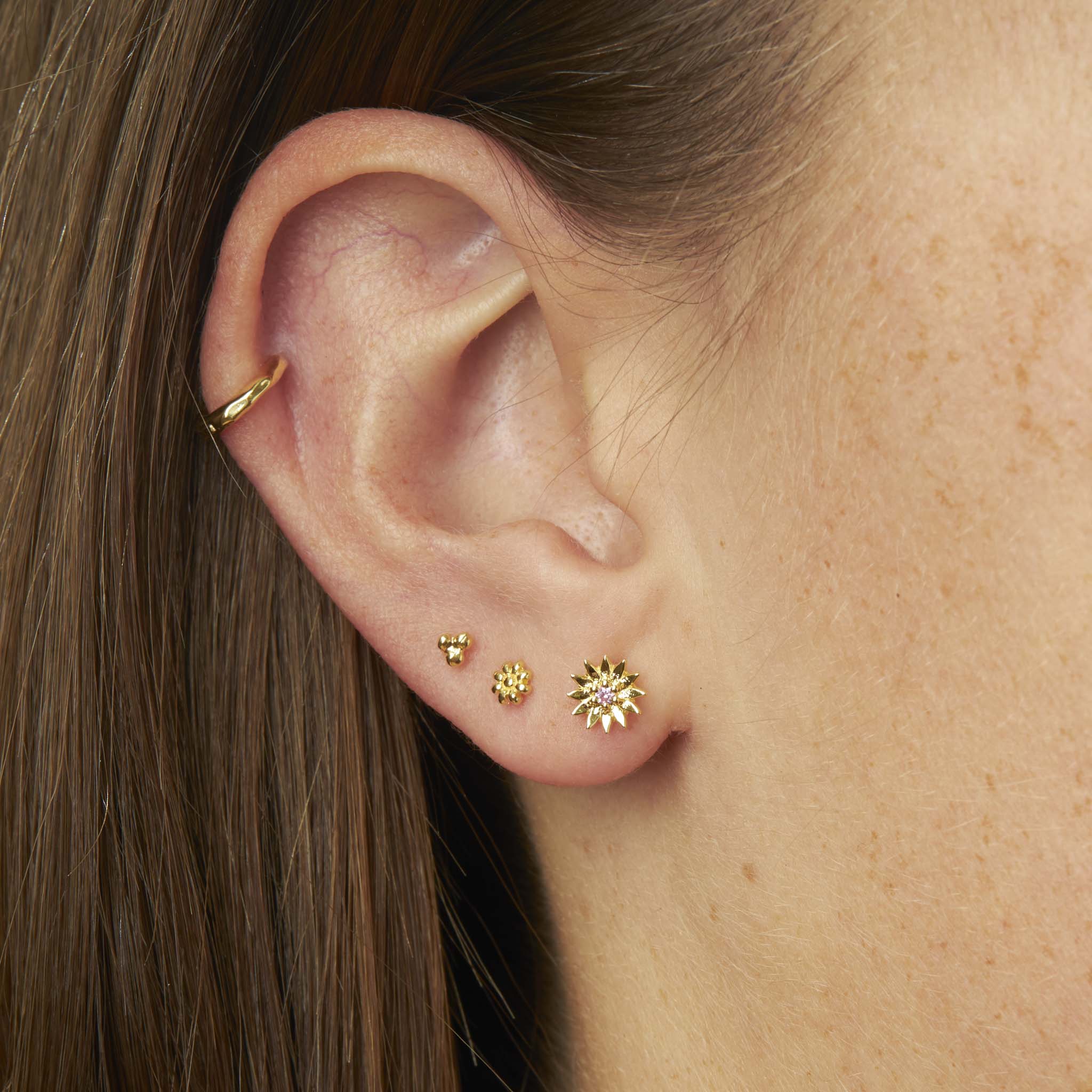Daisy Pink Tourmaline Studs Gold