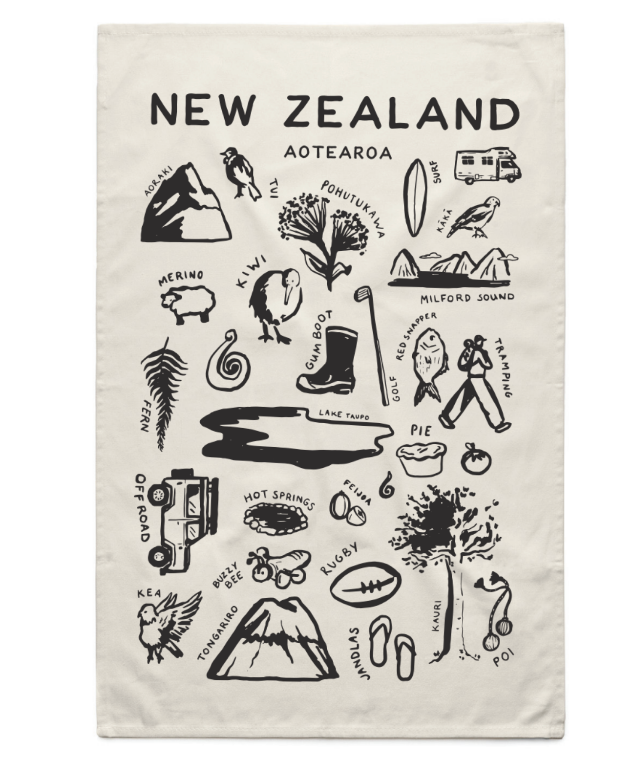 New Zealand Tea Towel - Cream