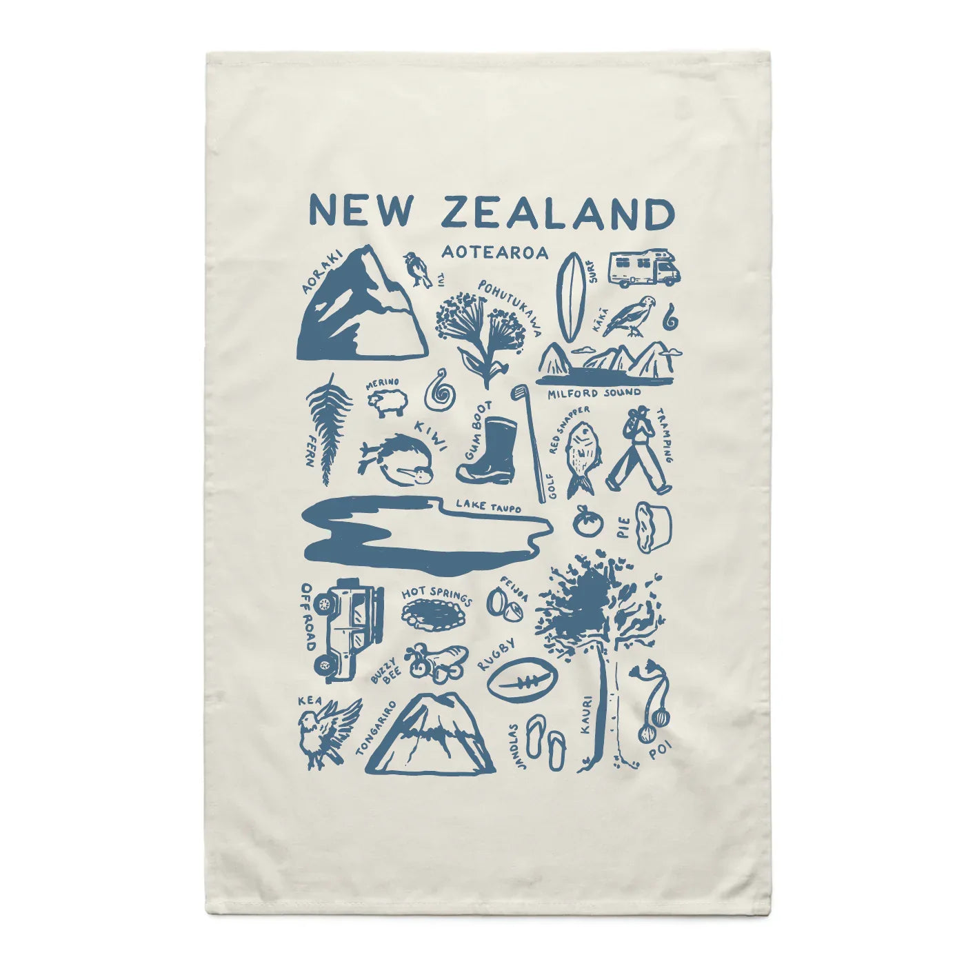New Zealand Tea Towel Small Print - Cream