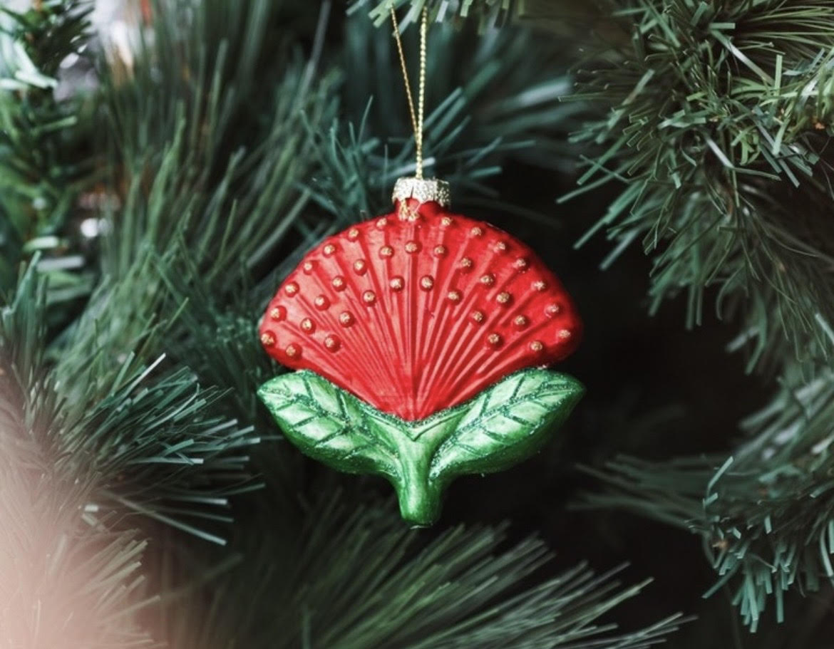 Glass Christmas Tree Decoration - Pohutukawa