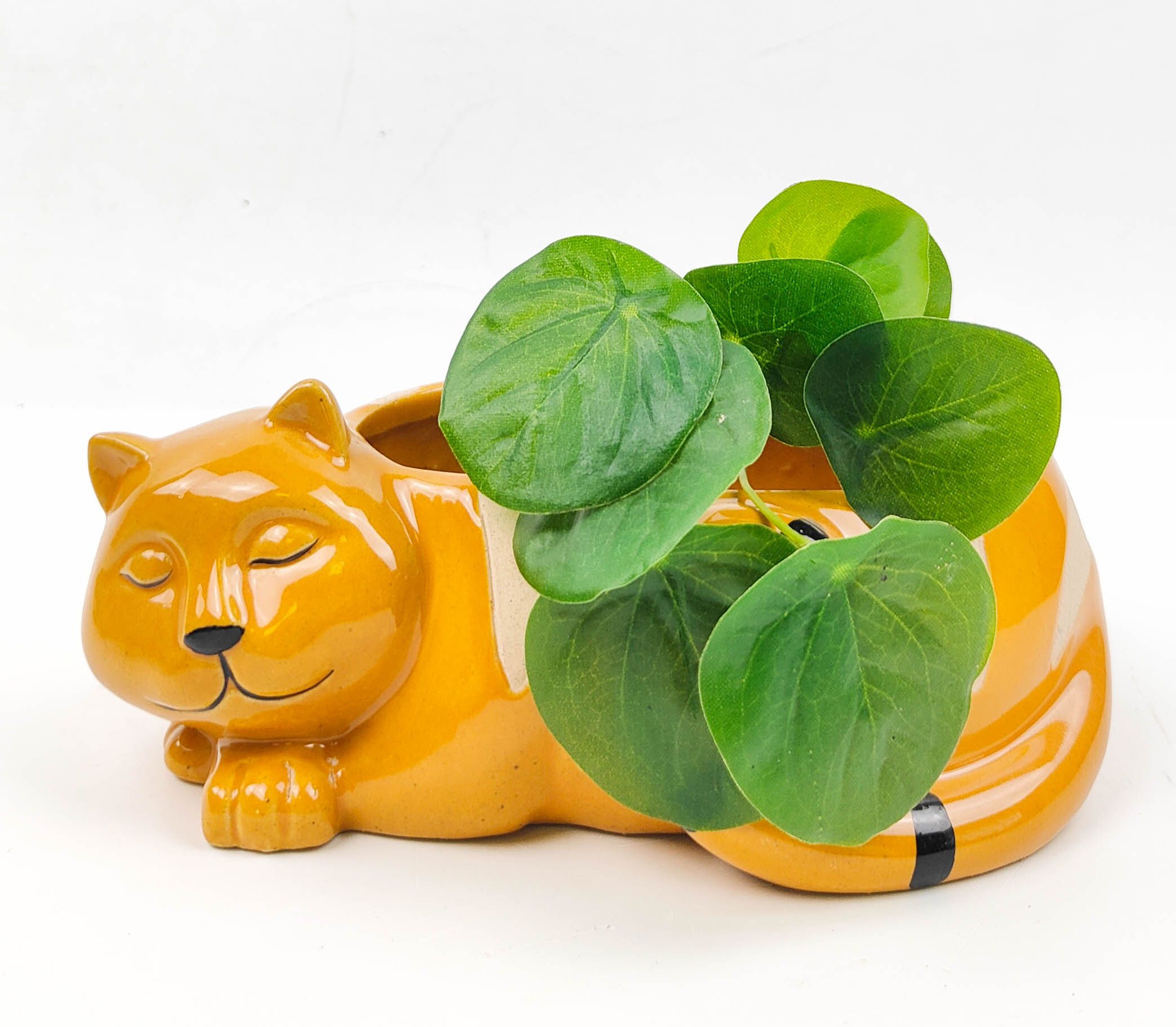 Sleeping Cat Planter Orange H7x18cm