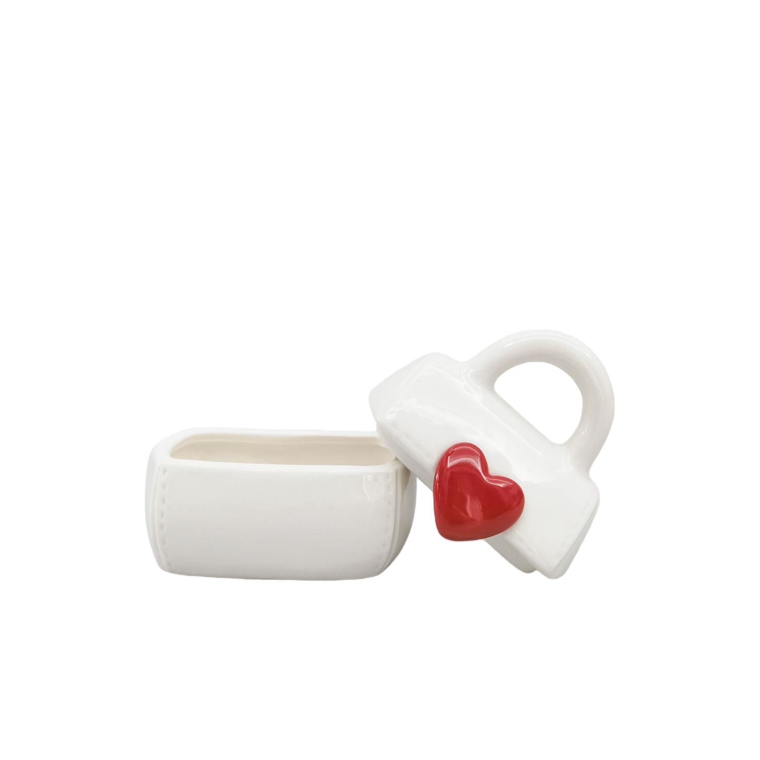 Handbag with Heart Trinket Box Red & White 10cm